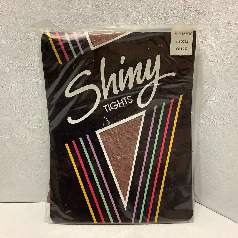 New Vintage Shiny Tights with Lycra Size Medium Beige Made USA Pantyhose